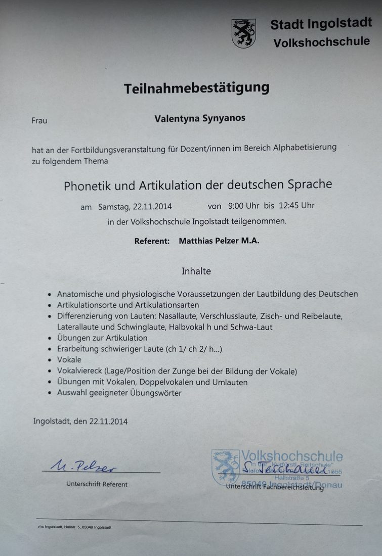 VHS Ingolstadt — Phonetik und Artikulation