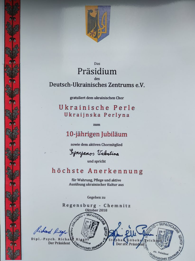 Ukrainische Perle — Anerkennung für Chorarbeit