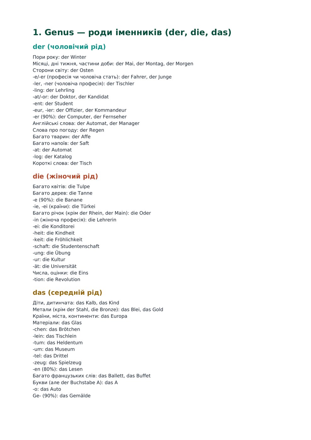 Genus: der, die, das — конспект